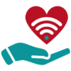 Icon graphic shows teal hand with a heart and wi-fi icon in it