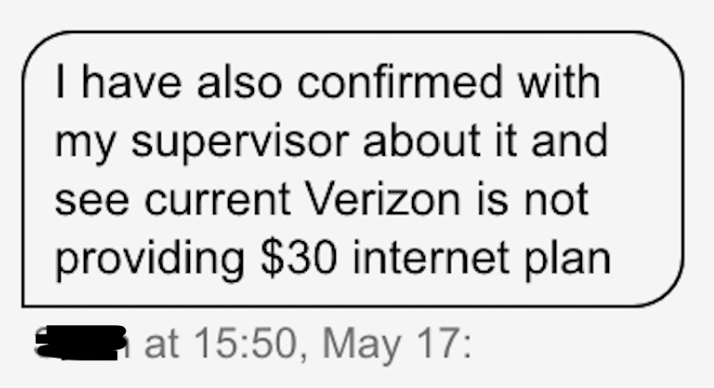 Screenshot Verizon chat