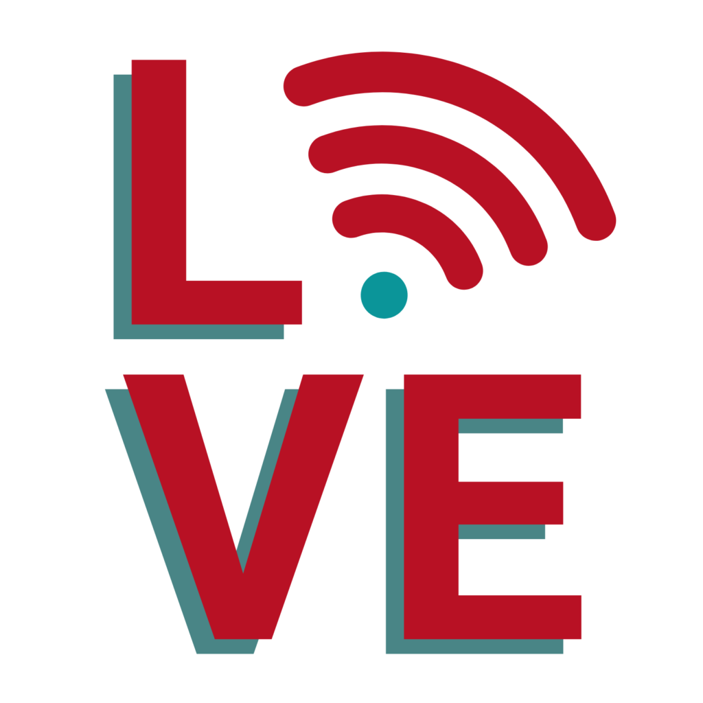 Graphic with red lettering says LOVE with a Wi-Fi sign as the 