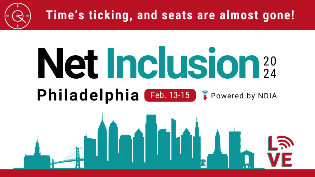 Net inclusion graphic logo with outline of Philly skyline